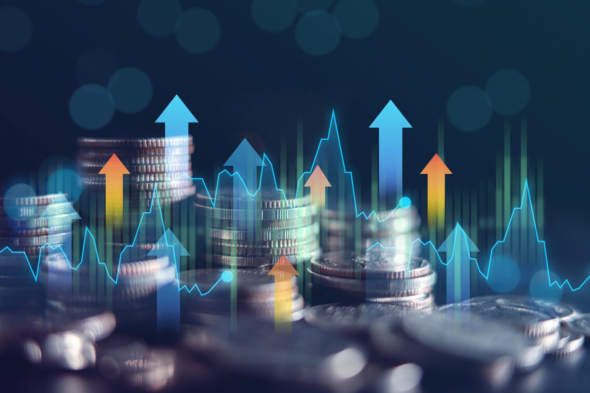 arrows and coins for economic growth